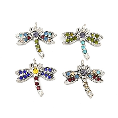 Подвески из сплава и страза, стойки покрытие, стрекоза, античное серебро