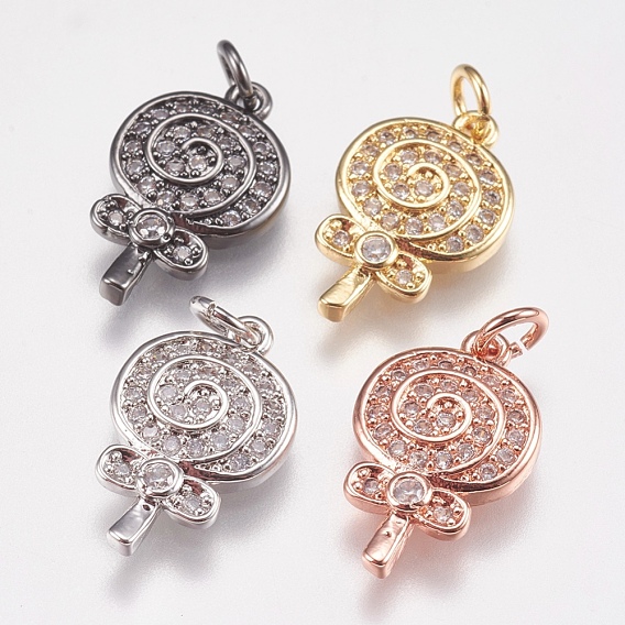 Brass Micro Pave Cubic Zirconia Charms, Lollipop