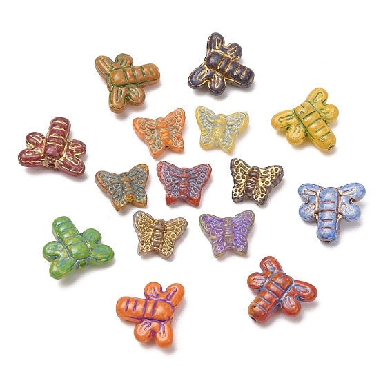 Handmade Lampwork Beads, Golden Metal Enlaced