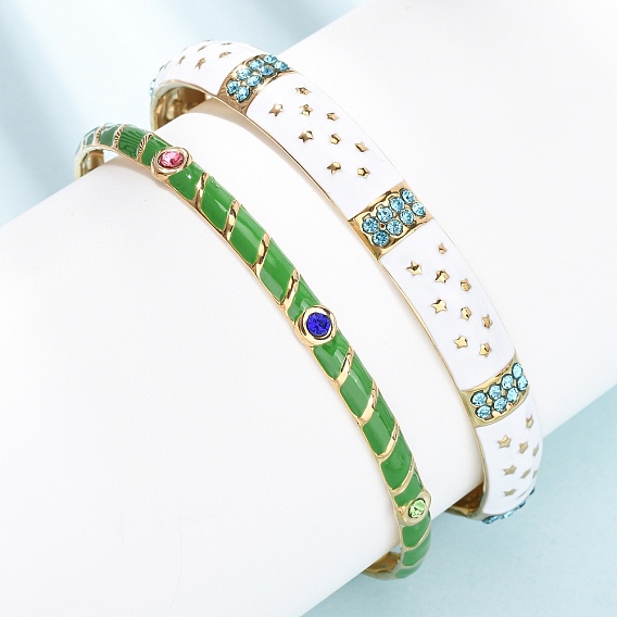 304 эмалированные браслеты-манжеты из нержавеющей стали для женщин, со стразами, без свинца, без кадмии и без никеля, золотые
