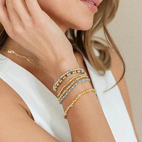 2шт. 2 стили браслетов из натуральных драгоценных камней и бусин, эластичные, составные браслеты для женщин, круглые