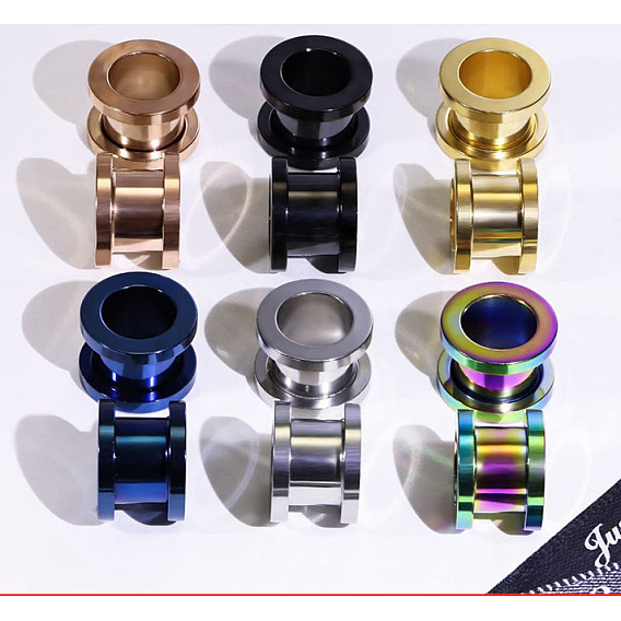 304 Перчатки для ушей из нержавеющей стали с ионным покрытием (IP), винтовой туннельный расширитель уха для мужчин и женщин