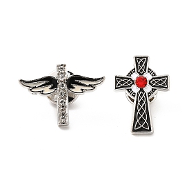 Cross Enamel Rhinestone Pin, Platinum Tone Alloy Badge for Backpack Clothes