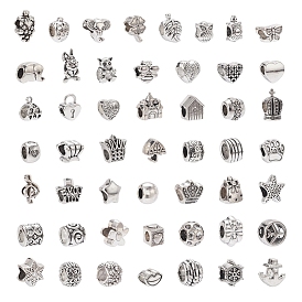 50 шт 50 стиль европейские бусины из сплава в тибетском стиле, бусины с большим отверстием, без кадмия и без свинца