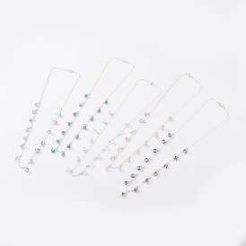 Pendant Necklaces, with Faceted Glass Beads, Silver Color Plated Brass Cable Chain and Spring Ring Clasps, Cube