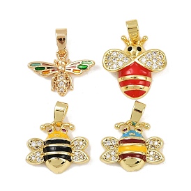 Латунные микро проложить кубического циркония подвески, без кадмия и без свинца, с эмалью, прелести пчел, реальный 18 k позолоченный