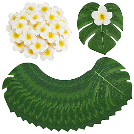 40Pcs EVA Artificial Flower, 40Pcs Cloth Artificial Monstera Leaf, 2Bags Round Transparent Acrylic Double Sided Adhesive