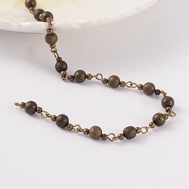 Handmade Brass Beaded Chains for Necklaces Bracelets Making, with Brass Eye Pin, Unwelded, 39.3 inch, 1m/strand