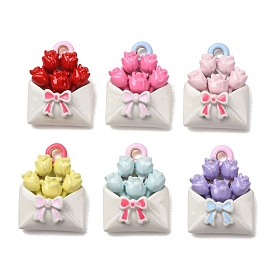 Pendentifs en émail , enveloppe avec breloques florales