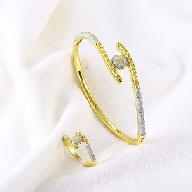 Комплекты из плоских круглых латунных эмалевых браслетов и колец для женщин, золотые