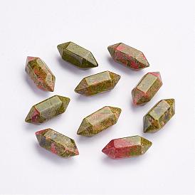 Natural Unakite Beads, Double Terminated Point, Healing Stones, Reiki Energy Balancing Meditation Therapy Wand, No Hole