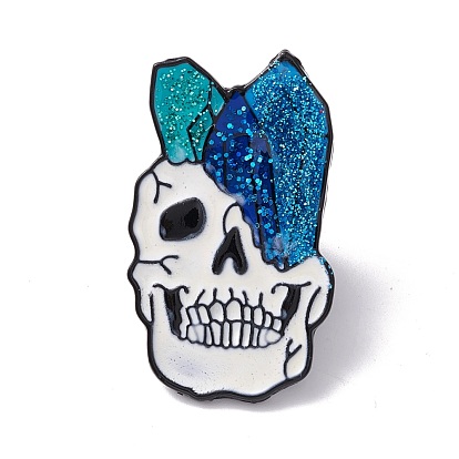 Smiling Skull Enamel Pin, Halloween Alloy Brooch for Backpack Clothes, Electrophoresis Black