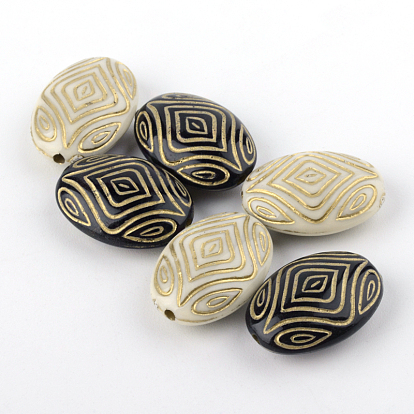 Oval Plating Acrylic Beads, Golden Metal Enlaced, 18x13x7mm, Hole: 1mm, about 570pcs/500g