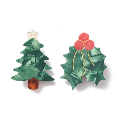 Green Cellulose Acetate(Resin) Christmas Brooch Pin, Platinum Alloy Badge for Backpack Clothes