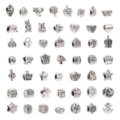 50 шт 50 стиль европейские бусины из сплава в тибетском стиле, бусины с большим отверстием, без кадмия и без свинца