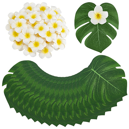 40Pcs EVA Artificial Flower, 40Pcs Cloth Artificial Monstera Leaf, 2Bags Round Transparent Acrylic Double Sided Adhesive