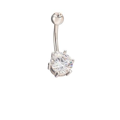 Platinum Plated Body Jewelry Cubic Zirconia Brass Navel Ring Navel Ring Belly Rings, with 304 Stainless Steel Bar, 11x25mm