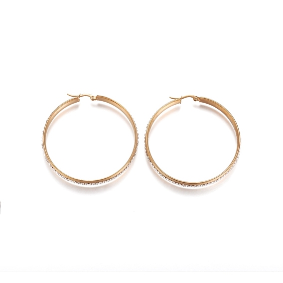 304 Stainless Steel Geometric Hoop Earrings for Women, with Crystal Glass Rhinestone, Ring