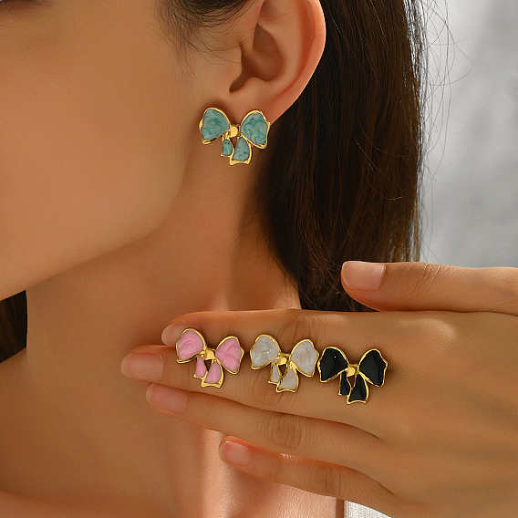 Серьги-гвоздики из нержавеющей стали с бантом, золотые