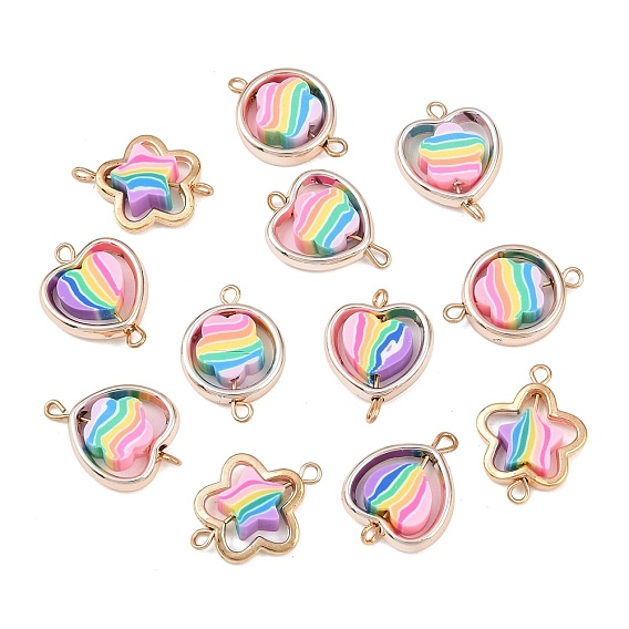 Пластиковая рамка ccb с радужными бусинами из полимерной глины, подвесками-соединителями, с латунными двойными петлями, красочный