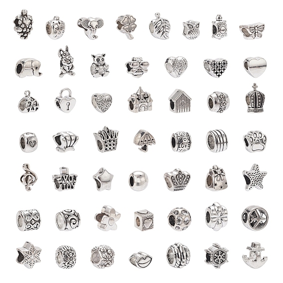50 шт 50 стиль европейские бусины из сплава в тибетском стиле, бусины с большим отверстием, без кадмия и без свинца