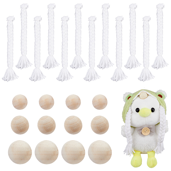 Kits de fabrication de poupées de bricolage, comprenant des cheveux de poupée en polyester et une boule ronde en bois naturel