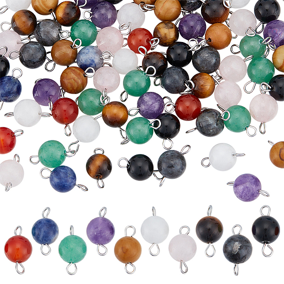 80 шт. 10 стили смешанные круглые подвески с драгоценными камнями, с 304 двойными петлями из нержавеющей стали, цвет нержавеющей стали