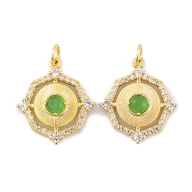 Подвеска из латуни с микропаве из прозрачного кубического циркония, с кошачий глаз, Кольца прыжок, долговечный, без свинца и без кадмия, hexgon