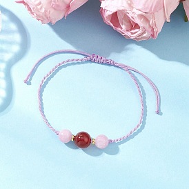 Браслеты из круглых бусин из натурального кварца и сердолика, плетеные браслеты из бисера для женщин, с нейлоновой нитью и латунными бусинами