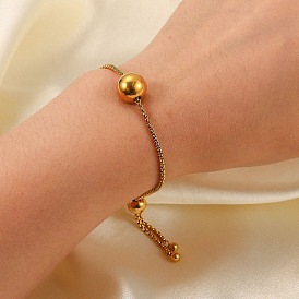18K Gold Ball Pendant Stainless Steel Bracelet with Pull Chain Box - Fashionable and Stylish