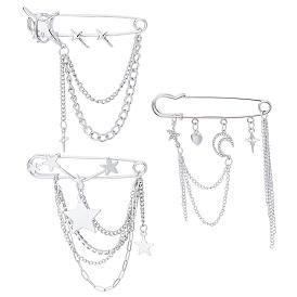 3 шт. 3 стили булавка со стразами в виде звезды и луны, брошь-цепочка для одежды, рюкзака