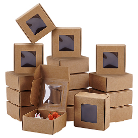 30unidades de cajas de regalo cuadradas plegables de papel con ventana visible, cajas de embalaje de papel