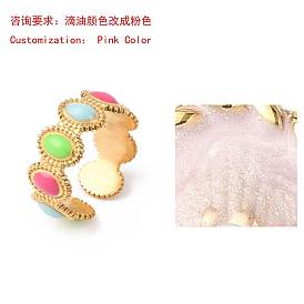 304 Stainless Steel Cuff Open Rings for Women, Oval, with Enamel, Golden
