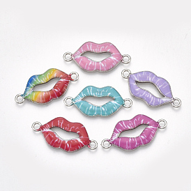Printed Alloy Links Connectors, with Enamel, Lip, Platinum