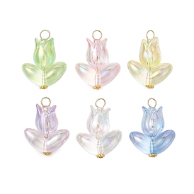 6Pcs Acrylic Beads Pendants, with Golden 304 Stainless Steel Flat Head Pins & Alloy Beads, Tulip