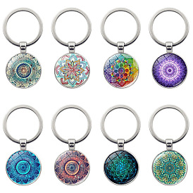 Mandala flower of life time gemstone key chain pendant personality creative car decoration metal key ring