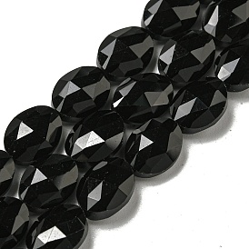 Natural Obsidian Beads Strands, Faceted, Flat Oval