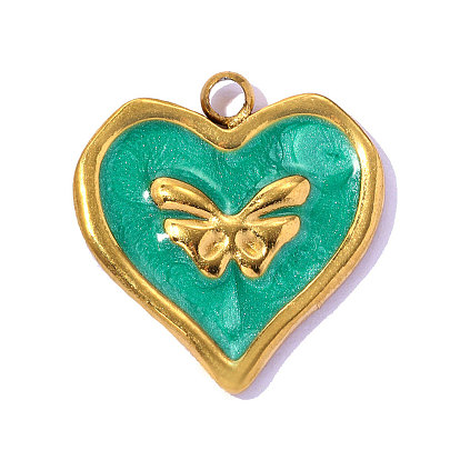 День святого Валентина 304 эмалевые подвески из нержавеющей стали, сердце с подвесками в виде бабочек, ионное покрытие (ip), зеркальная полировка, реальный 18 k позолоченный