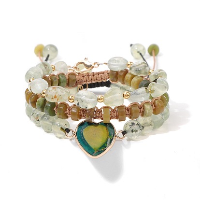 Natural Stone Beaded Bracelet with Heart-Shaped Stones for Women