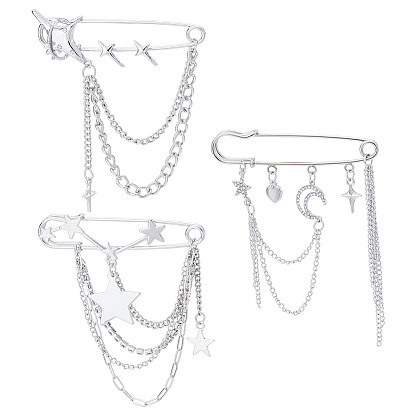 3 шт. 3 стили булавка со стразами в виде звезды и луны, брошь-цепочка для одежды, рюкзака