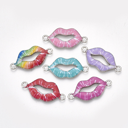 Printed Alloy Links Connectors, with Enamel, Lip, Platinum