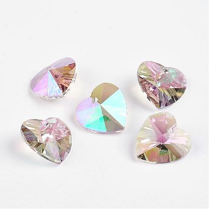 Faceted K9 Glass Charms, Imitation Austrian Crystal, Heart