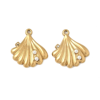 304 из нержавеющей стали амулеты горный хрусталь, с пластмассовой жемчужиной abs, подвески в форме ракушек, ионное покрытие (ip)