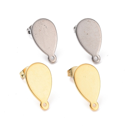 201 Stainless Steel Stud Earring Findings, with Horizontal Loops & 304 Stainless Steel Pin & Ear Nuts, Teardrop