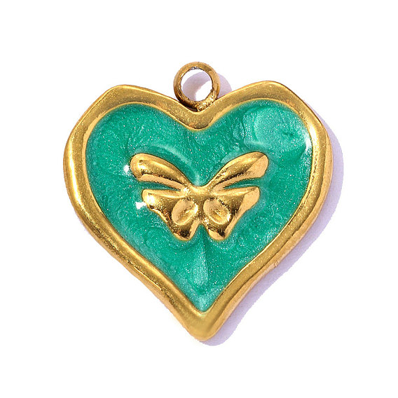 День святого Валентина 304 эмалевые подвески из нержавеющей стали, сердце с подвесками в виде бабочек, ионное покрытие (ip), зеркальная полировка, реальный 18 k позолоченный