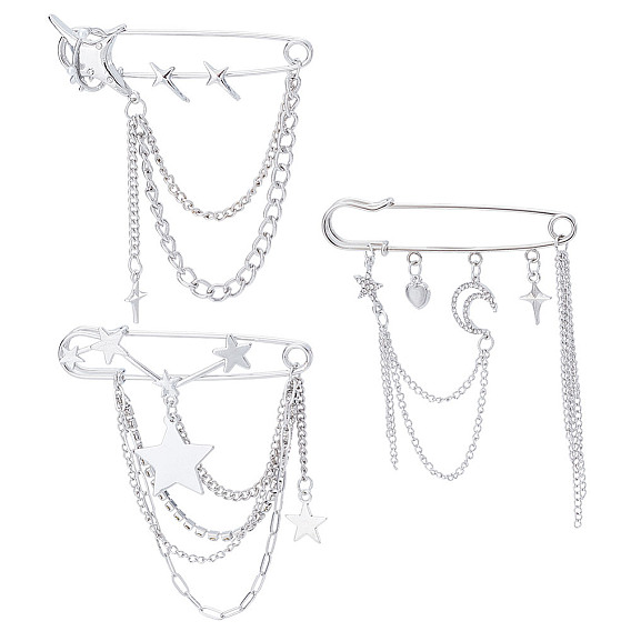 3 шт. 3 стили булавка со стразами в виде звезды и луны, брошь-цепочка для одежды, рюкзака