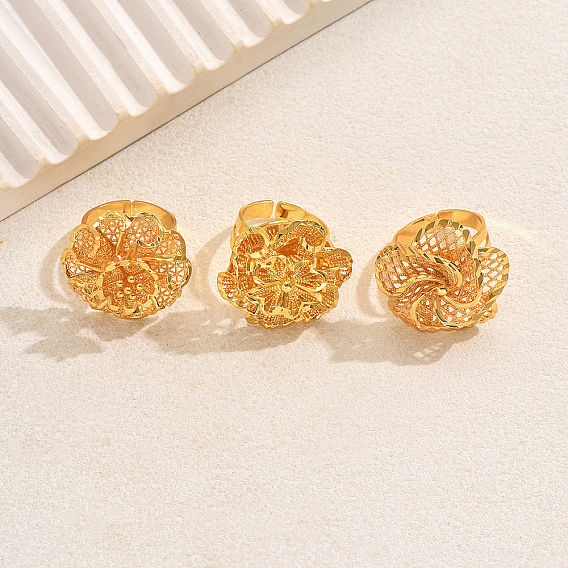 Элегантные 3d rose регулируемые латунные манжеты кольца для женщин, цветок