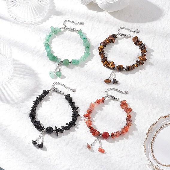 Браслеты с подвесками из натуральных драгоценных камней и бусин для женщин, с 304 фурнитурой из нержавеющей стали