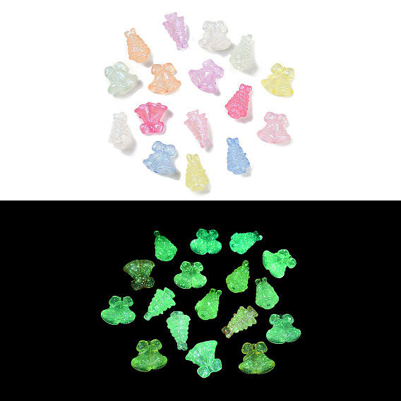 Рождественская тематика светящиеся прозрачные акриловые бусины, с блеском порошок, светится в темноте, рождественская елка и колокольчик