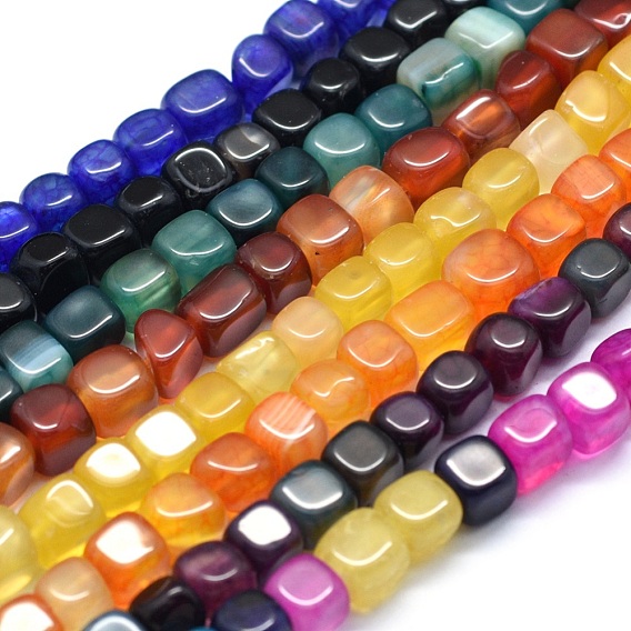 Dyed Natural Agate Beads Strands, Cube